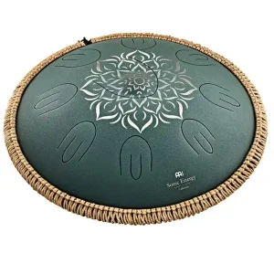 16" Octave Steel Tongue Drum, F Dur, 9 Töne, 432 Hz, Dunkelgrün, Graviertes florales Design Sonic Energy Sofort Bestellen