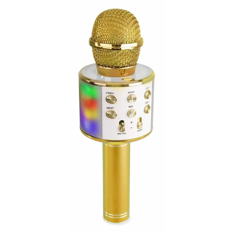 MAX KM15G Karaoke-Mikrofon mit eingebauten LEDs, Lautsprecher, Bluetooth und MP3 – gold Echt