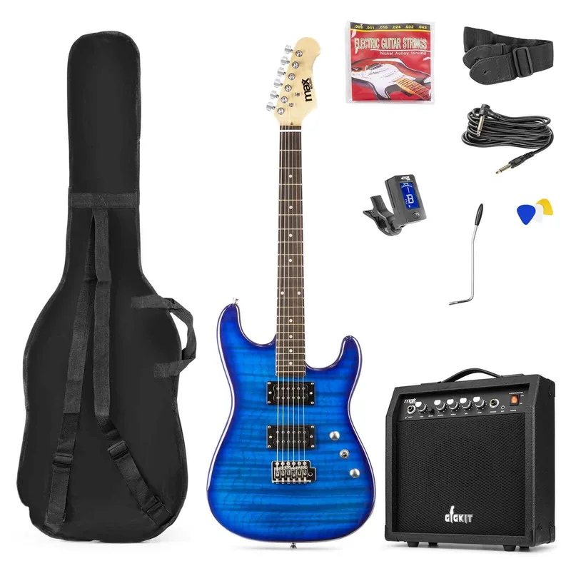 Top-Angebot B-Ware - Max GigKit Elektrische Gitarre - Komplettset - Quilted Style - Dunkelblau