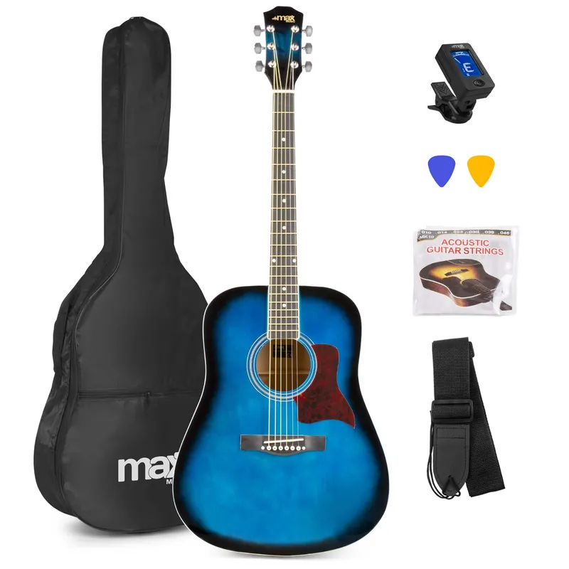 B-Ware - MAX SoloJam Western-Akustikgitarren-Starterset - Blau Direkt Vom Hersteller
