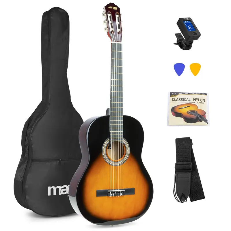 B-Ware - MAX SoloArt klassische Akustikgitarre (39") Anfänger Set - Sunburst Versand Am Gleichen Tag