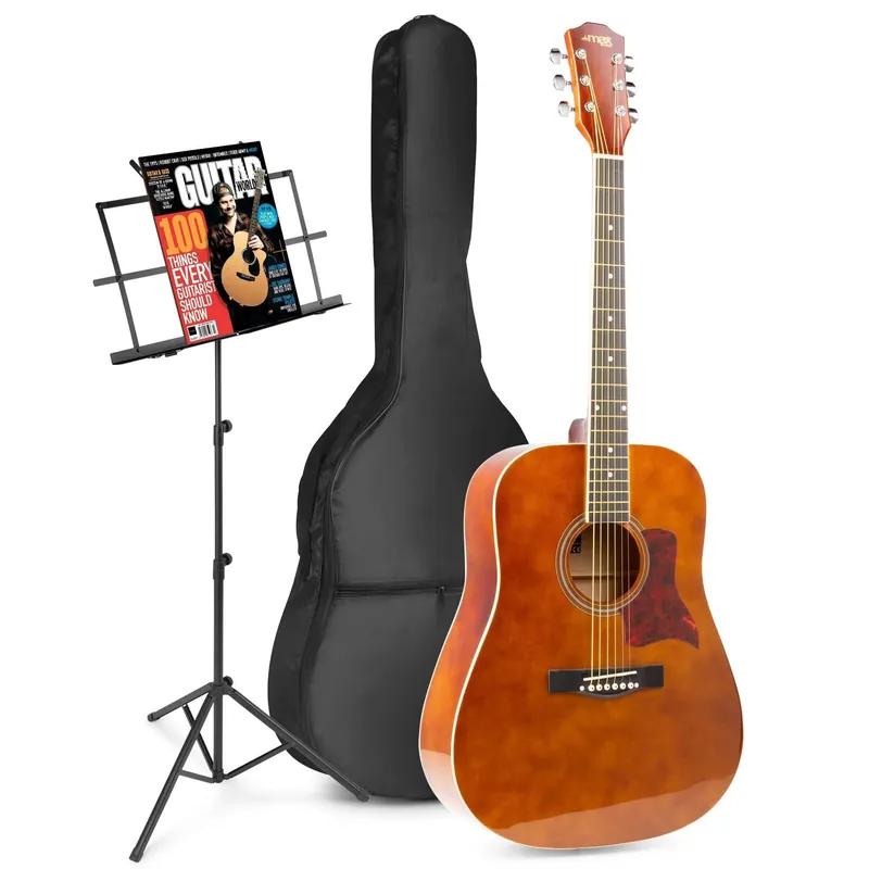 Top-Preis MAX SoloJam Western Akustikgitarren-Starterset mit Notenständer - Braun (Holz)
