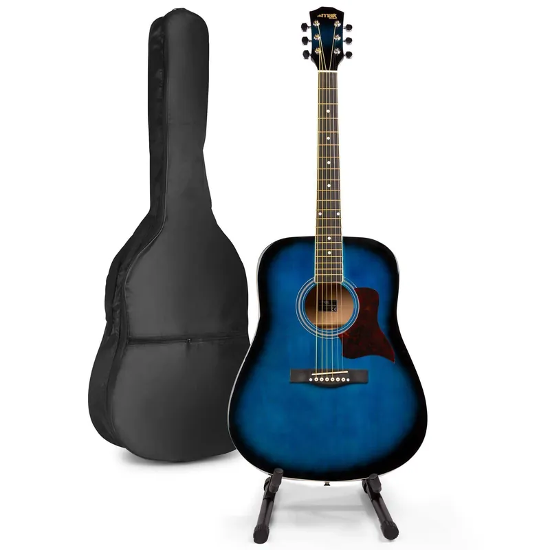 MAX SoloJam Western Akustikgitarren-Starterset mit Gitarrenständer - Blau Beliebt